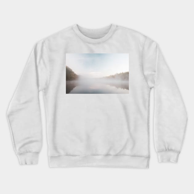 Landscape early morning fog just above the water level partly of Connecticut Rive Crewneck Sweatshirt by brians101